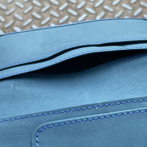 Passport Holder Blue Leather Card Holder Travel Documents Wallet Handmade - Picture 8 of 10